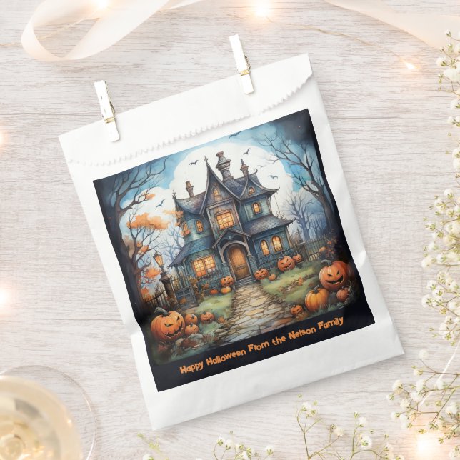 Haunted House Jack-O' Lanterns Happy Halloween Favour Bags (Clipped)