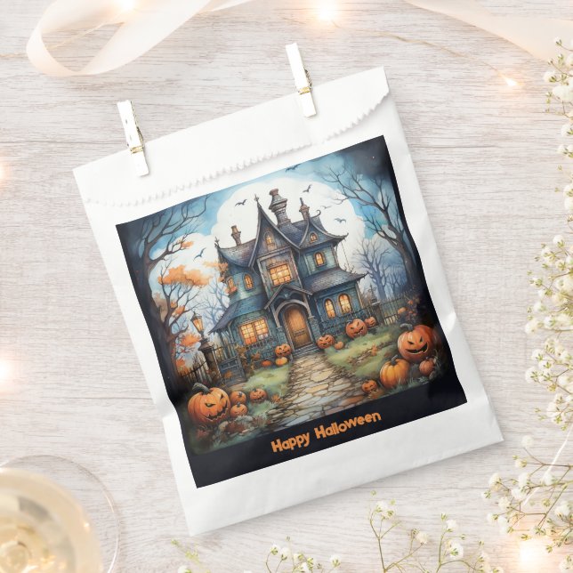 Haunted House Jack-O' Lanterns Happy Halloween Favour Bags (Clipped)
