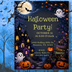 Haunted House Kid Freindly Black Halloween Party Invitation