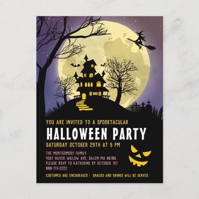 Haunted House Kids Halloween Party Invitation Postcard (Front)