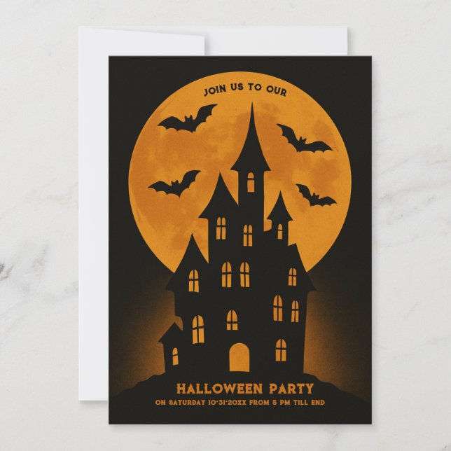 Haunted House Moon Bats Halloween party  (Front)