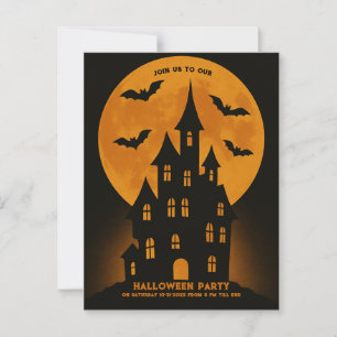 Haunted House Moon Bats Halloween party  Postcard