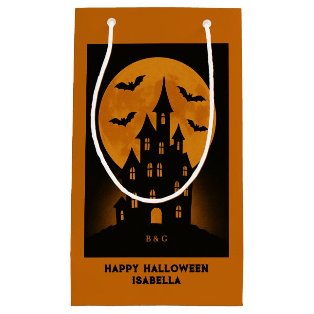 Haunted House Moon Bats Halloween party  Small Gift Bag (Front)