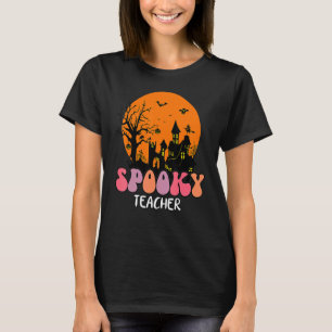 Haunted House Moon Night Groovy Spooky Teacher 4 T-Shirt