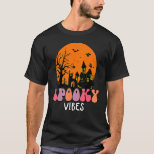 Haunted House Moon Night Groovy Spooky Vibes Seaso T-Shirt
