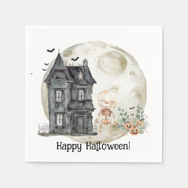 Haunted House Mummy And Friends Halloween Party Napkin (Front)