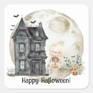 Haunted House Mummy And Friends Halloween Party Square Sticker