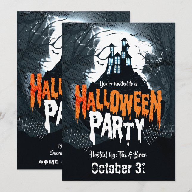 Haunted House on the Hill Halloween Costume Party Invitation (Front/Back)