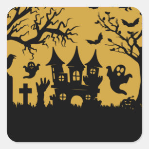 Haunted House   Paper Plates Square Sticker