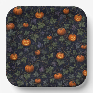 Haunted House Party Ivy and Pumpkin Halloween Paper Plate