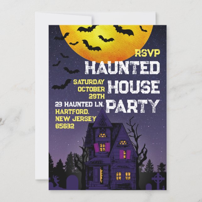 Haunted House Party Night Time Adult Halloween Invitation (Front)