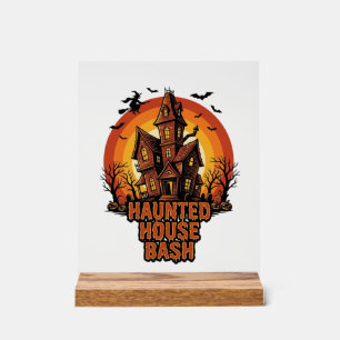 Haunted House Party Vintage Engraving Halloween De Acrylic Sign