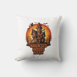 Haunted House Party Vintage Engraving Halloween De Cushion