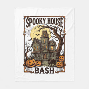 Haunted House Party Vintage Engraving Halloween De Fleece Blanket