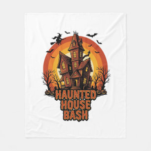 Haunted House Party Vintage Engraving Halloween De Fleece Blanket