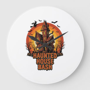Haunted House Party Vintage Engraving Halloween De Large Clock
