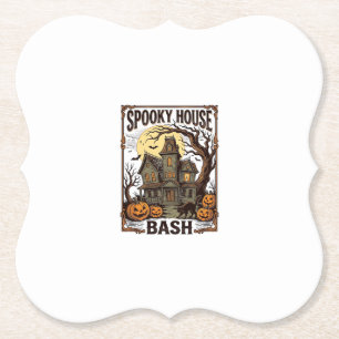 Haunted House Party Vintage Engraving Halloween De Paper Coaster