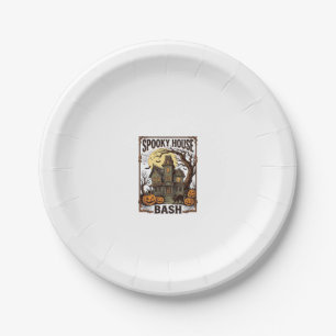 Haunted House Party Vintage Engraving Halloween De Paper Plate