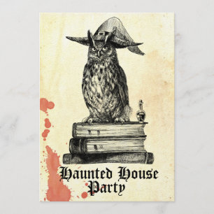 Haunted house party witch owl vintage invitation