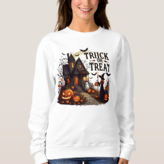 Haunted house path filled with pumpkins and ghosts sweatshirt