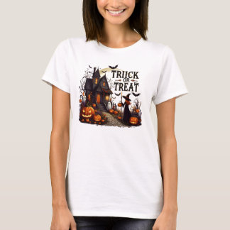 Haunted house path filled with pumpkins and ghosts T-Shirt