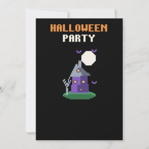 Haunted House Pixel Halloween Party Invitation