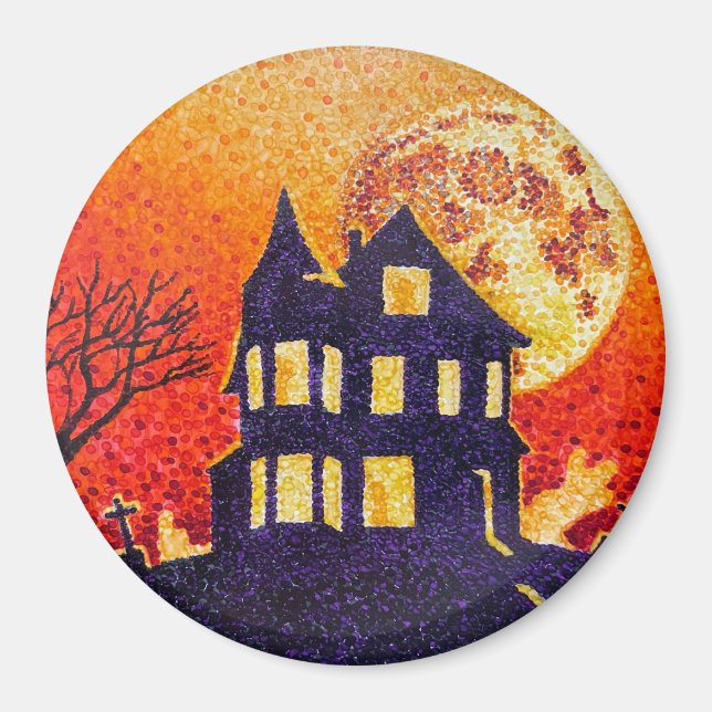 Haunted House Pointillism Magnet (Front)