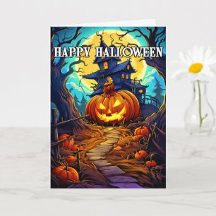Haunted House & Pumpkin Card