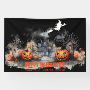 Haunted House pumpkin witch black Banner