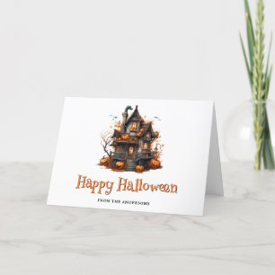 Haunted House Pumpkins Ghost Halloween Card