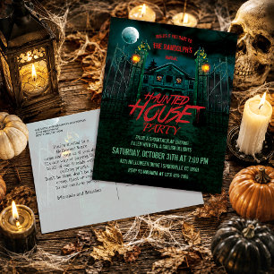 Haunted House Pumpkins Halloween Party Invitation Postcard