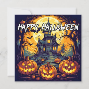 Haunted House & Pumpkins Happy Halloween Card