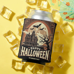 Haunted House Pumpkins Spooky Scary Halloween Can Cooler
