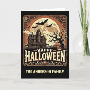 Haunted House Pumpkins Spooky Scary Halloween Holiday Card