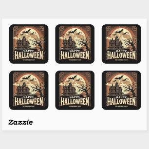 Haunted House Pumpkins Spooky Scary Halloween Square Sticker