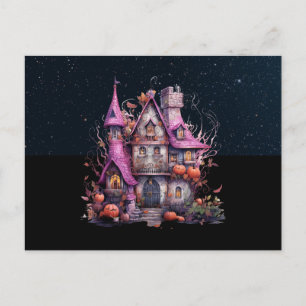 Haunted House Pumpkins Starry Night Halloween Holiday Postcard