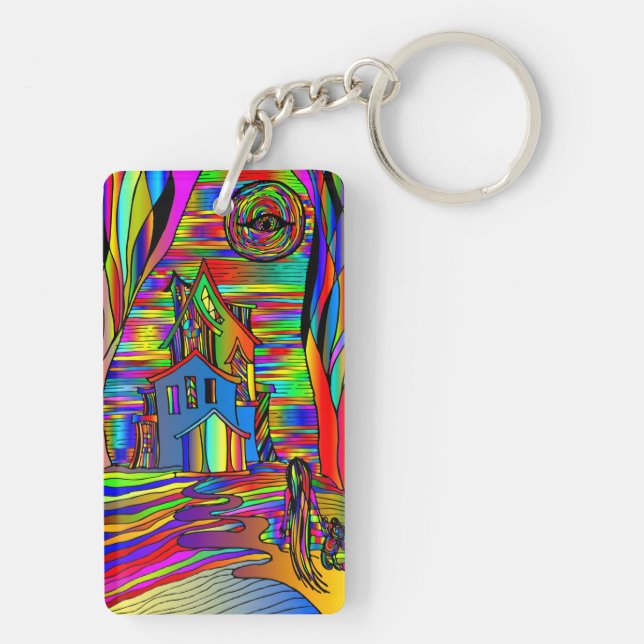 Haunted House Scary Abstract Colourful Stain Glass Key Ring (Back)