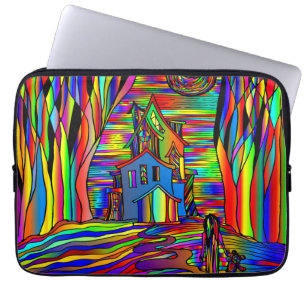Haunted House Scary Abstract Colourful Stain Glass Laptop Sleeve
