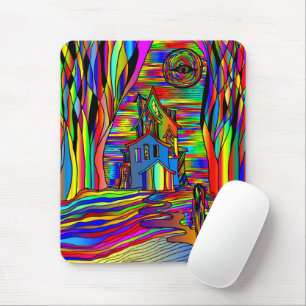 Haunted House Scary Abstract Colourful Stain Glass Mouse Mat