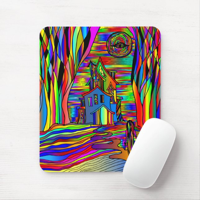 Haunted House Scary Abstract Colourful Stain Glass Mouse Mat (With Mouse)