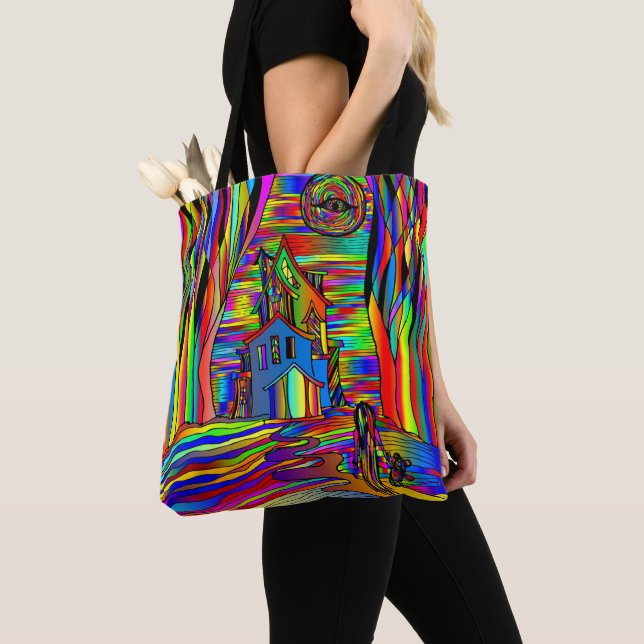 Haunted House Scary Abstract Colourful Stain Glass Tote Bag (Close Up)