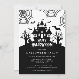 Haunted House Scary Black & White Halloween Party Invitation