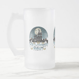Haunted House, Scary Halloween Night Frosted Glass Beer Mug