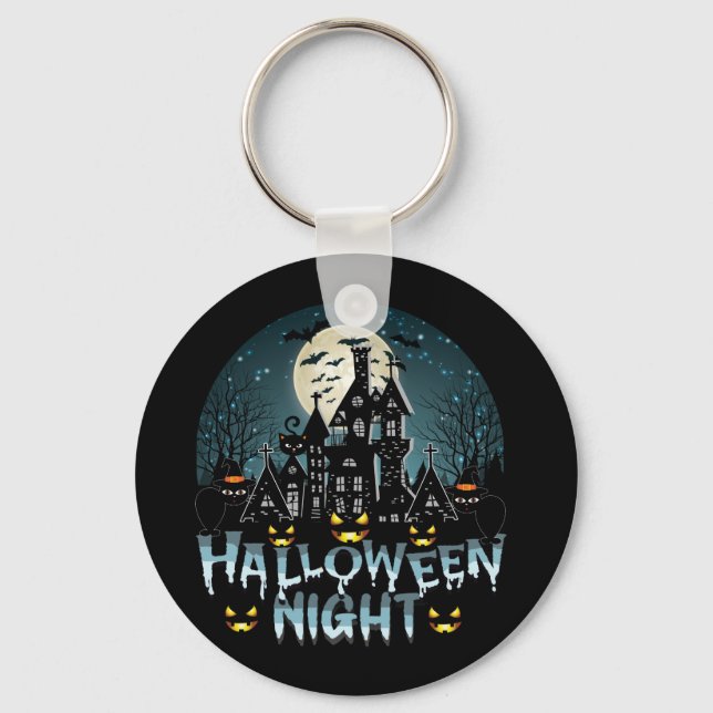 Haunted House, Scary Halloween Night Key Ring (Front)