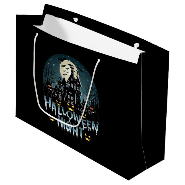 Haunted House, Scary Halloween Night Large Gift Bag (Front Angled)