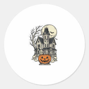 Haunted House Shirt Vintage Engraving Halloween De Classic Round Sticker