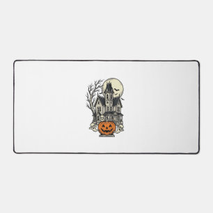 Haunted House Shirt Vintage Engraving Halloween De Desk Mat