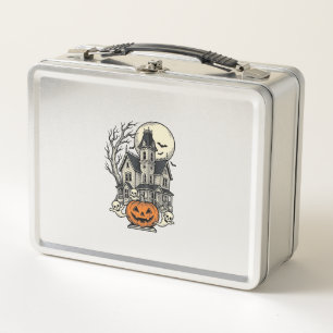 Haunted House Shirt Vintage Engraving Halloween De Metal Lunch Box