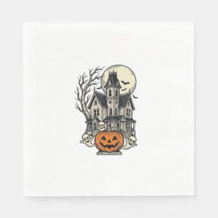 Haunted House Shirt Vintage Engraving Halloween De Napkin