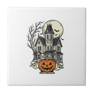 Haunted House Shirt Vintage Engraving Halloween De Tile